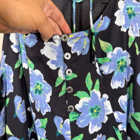 Free People Finer Things Floral Printed Midi Dress Black Blue Combo Medium - Picture 8 of 10